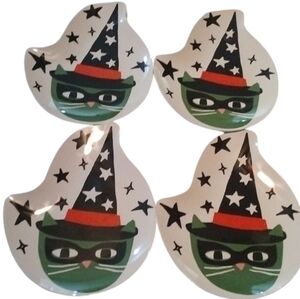 Hyde Eek! Halloween Figural Witch Kitty Melamine Dinner  Plates, set of 4